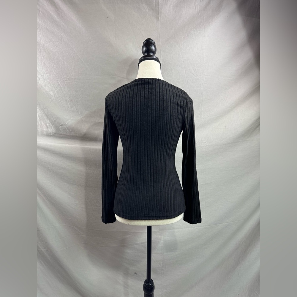 Black Ribbed Long Sleeve Rhinestone Knit - Picture 9 of 9